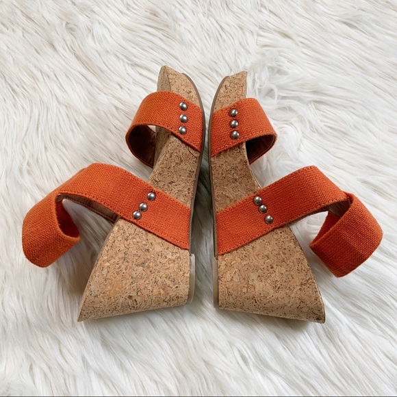 Lucky Brand Orange Boho Cork Wedge Sandals Size 7 - Picture 2 of 8